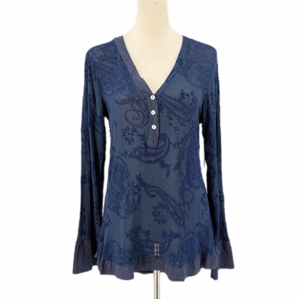 Sharon Young NEW Navy Mesh Paisley Cottagecore Whimsygoth Bohemian Feminine Top